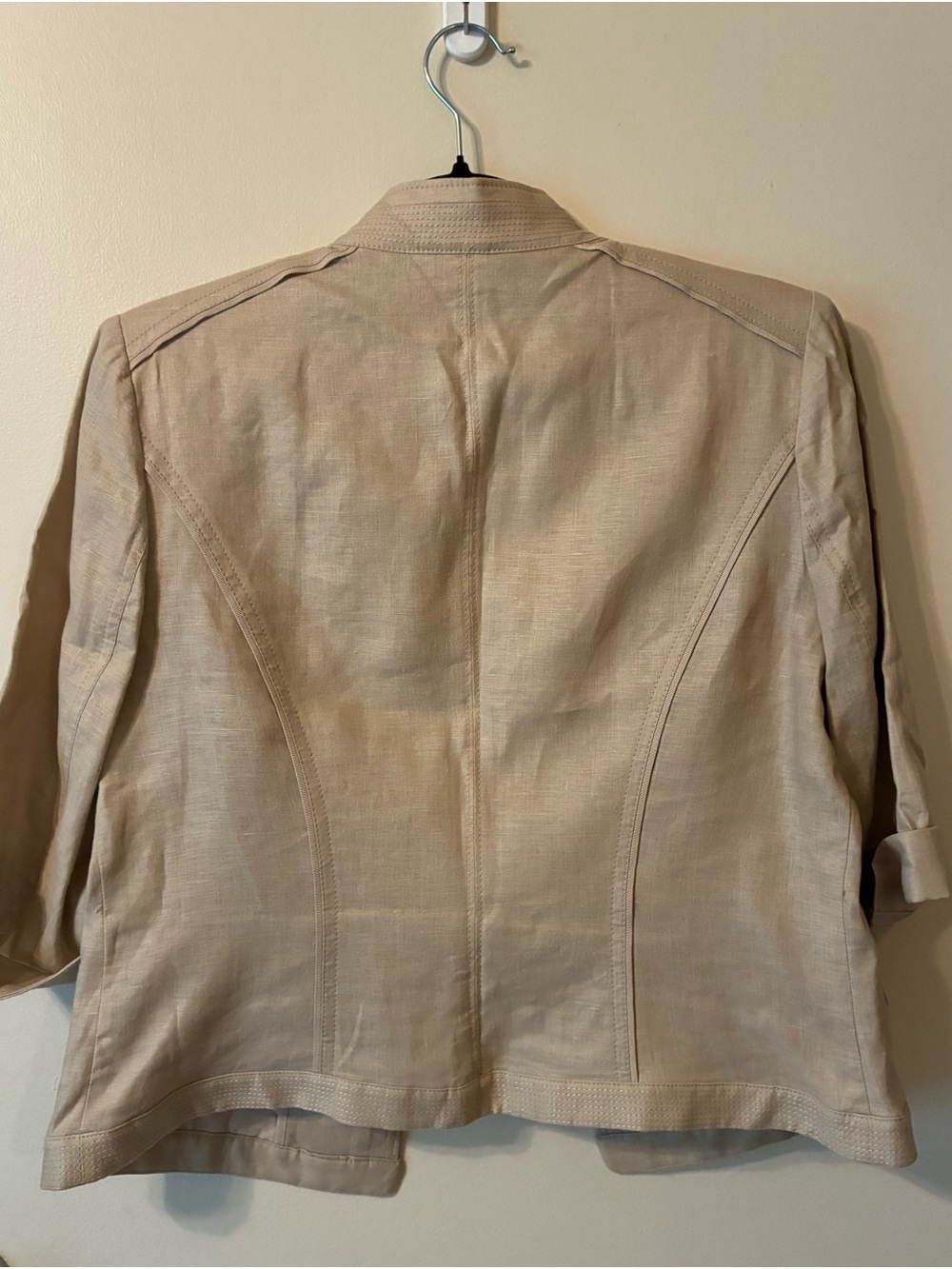 White House Black Market Linen Military Style Blazer Jacket 3/4 Sleeve Beige Tan - Picture 9 of 12